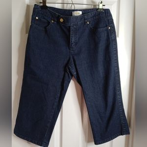 Talbots Petites Stretch Dark Wash Blue Denim Capri Peddle Pusher Jorts Size 10